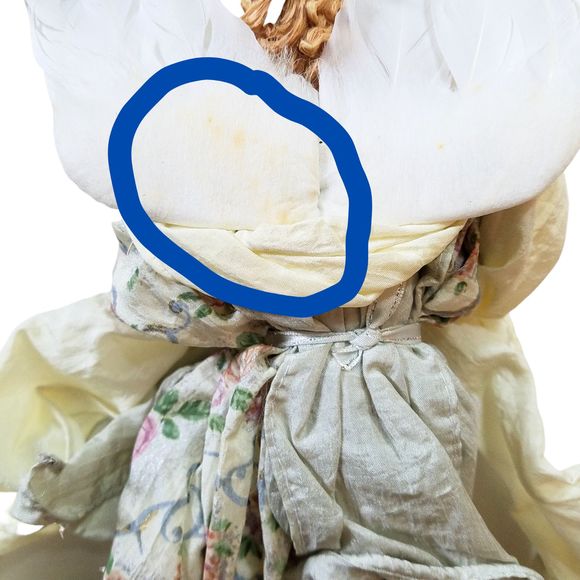 Vintage 80s Porcelain Victorian Winged Feathers Angel Doll Ornament 7.50” *FLAW* - Picture 4 of 4